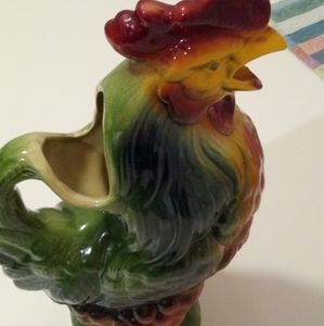 Vintage St Clement Majolica Rooster Water Pitcher